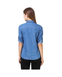 Women's Denim Solid Shirt Buy 1 Get 1 Free Blue Solid 